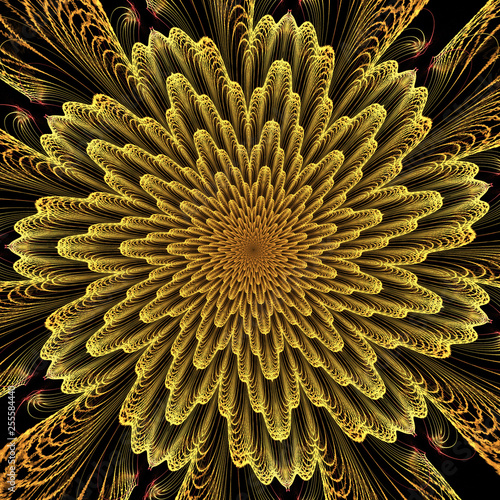 Abstract fractal mandala, computer-generated illustration.