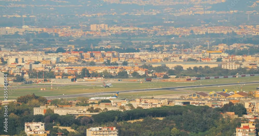 Naples, Italy. Aircraft Plane Is Landing At Naples International Airport Naples, Italy. Aircraft Plane Is Landing At Naples International Airport