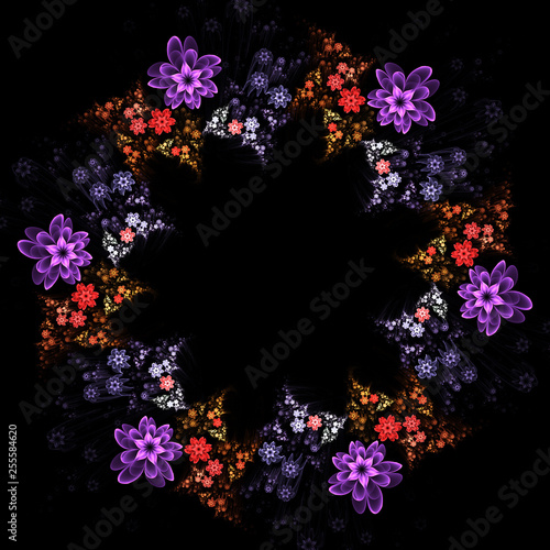 Abstract fractal background, garland of flowers, computer-generated illustration.