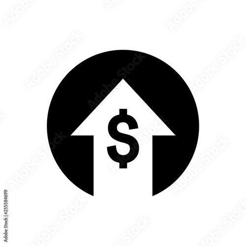 Money increases icon vector. dollar rate increase icon. Money symbol with stretching arrow up. rising prices. 