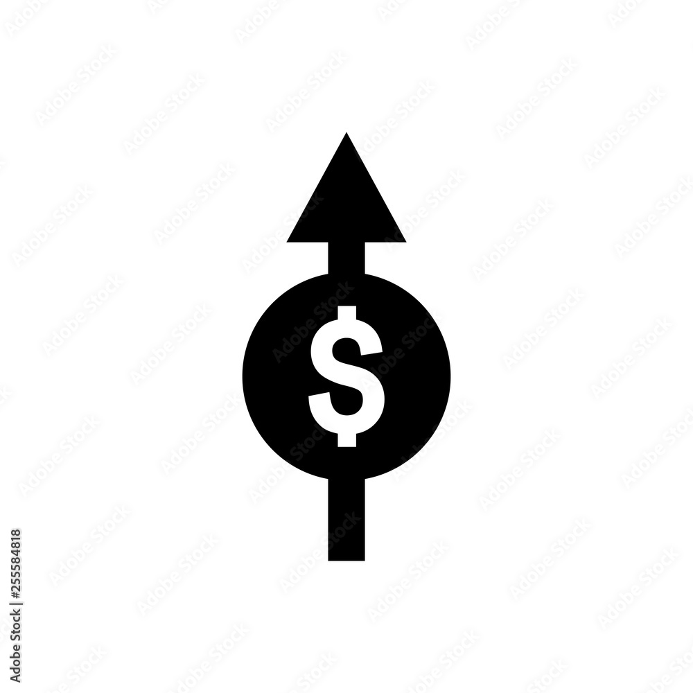 Money increases icon vector. dollar rate increase icon. Money symbol with stretching arrow up. rising prices. Money increases icon vector. dollar rate increase icon. Money symbol with stretching arrow up. rising prices.