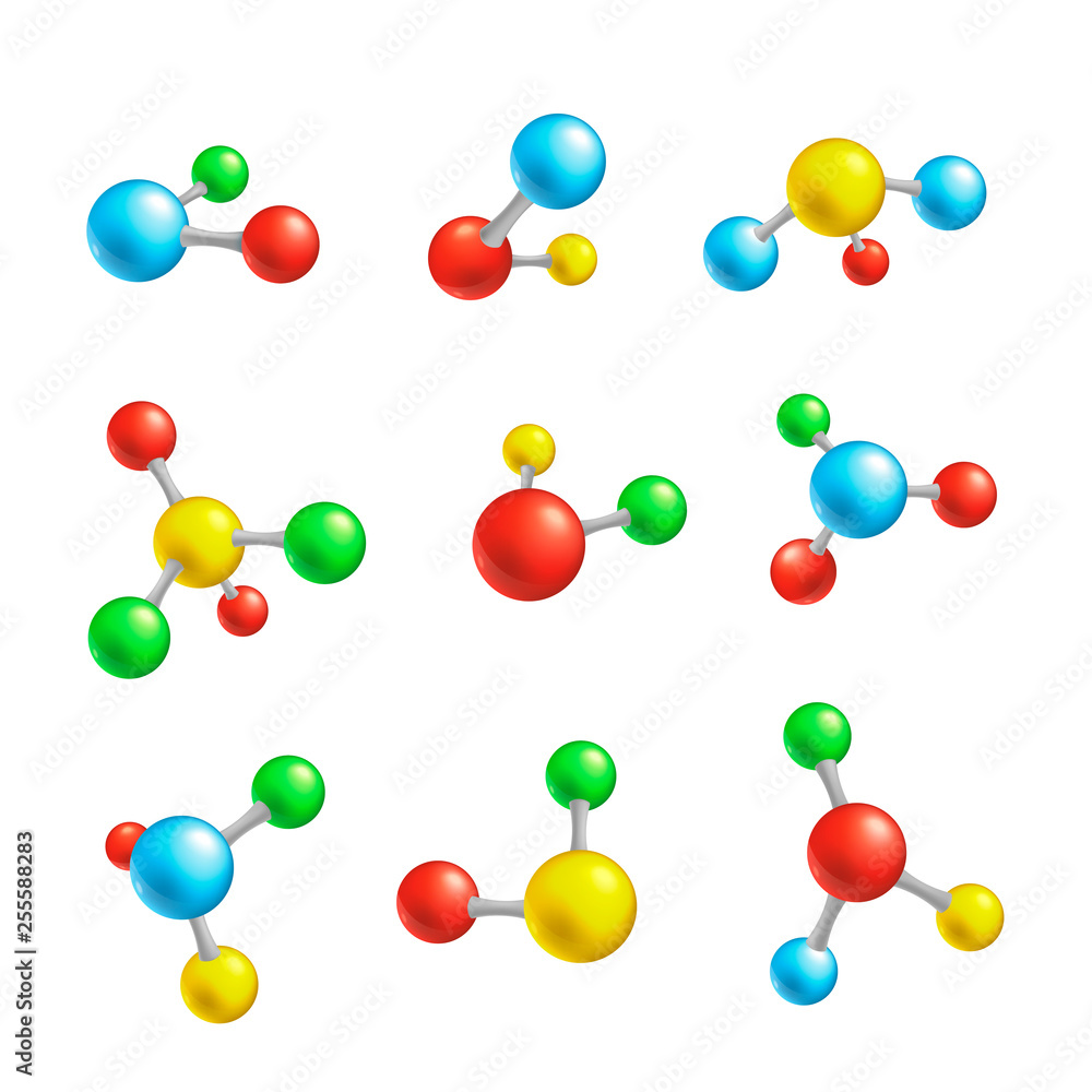 Vector abstract atom molecules flat icon set Vector abstract atom molecules flat icon set