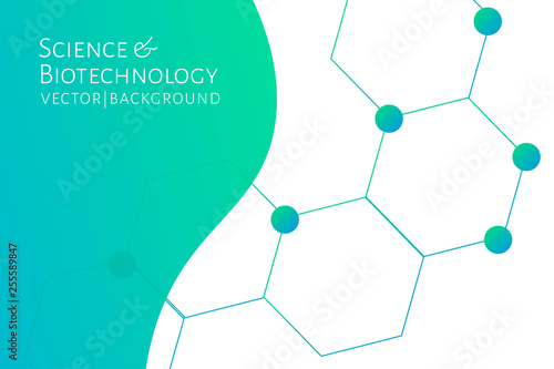 Modern background with hexagons, chemical bonds, molecules pattern. Medicine, science, biotechnology, pharmacology innovation concept. Place for text. White backdrop. Vector EPS 10 illustration.