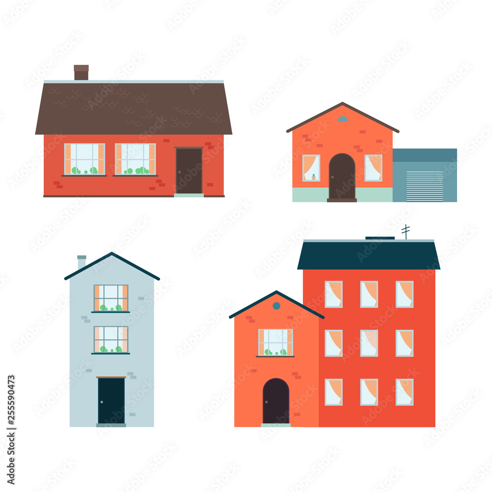 Vector modern buildings icon set private house Vector modern buildings icon set private house