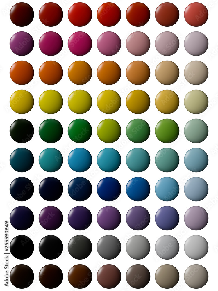 Set of 70 multi colored plastic round buttons isolated on white background