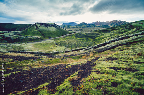 Surreal and colorful landscape of Iceland with nobody around