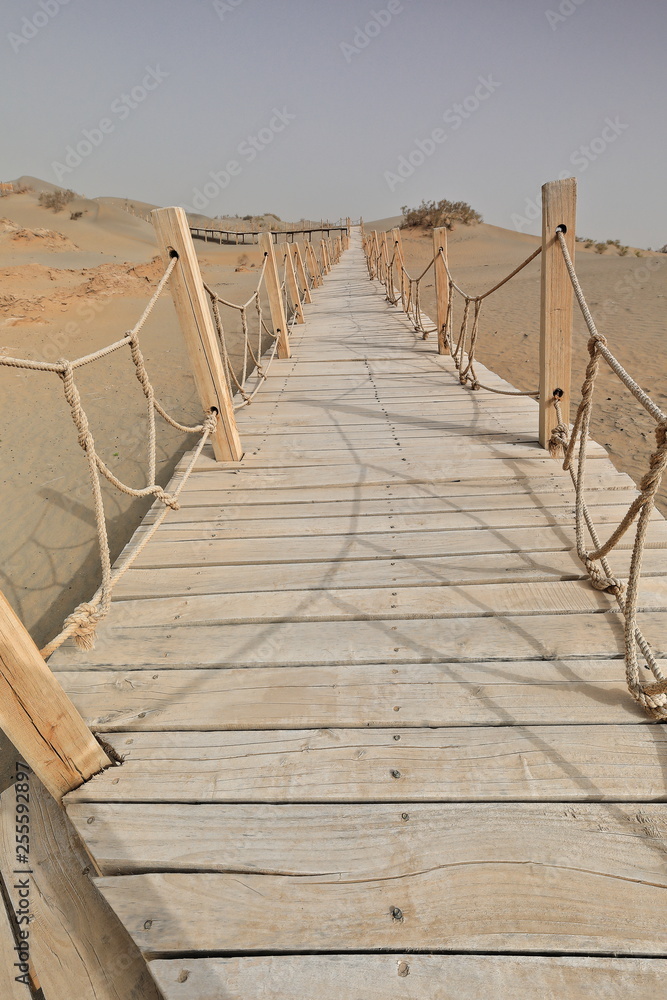 Wooden boardwalks-walkways for visiting the Rawak Stupa. Taklamakan Desert-Xinjiang-China-0026