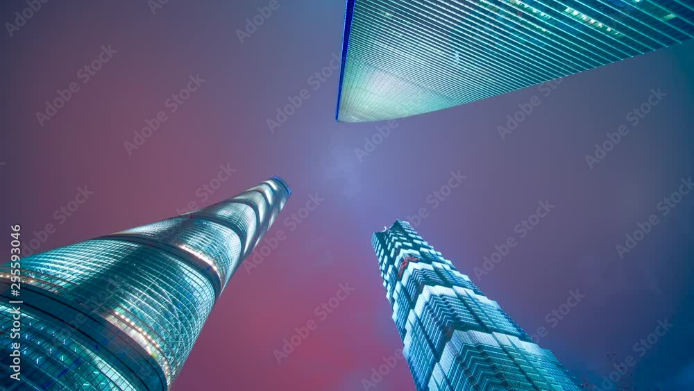 custom made wallpaper toronto digitalClouds moving close to three towers a look up timelapse clip at night in Shanghai