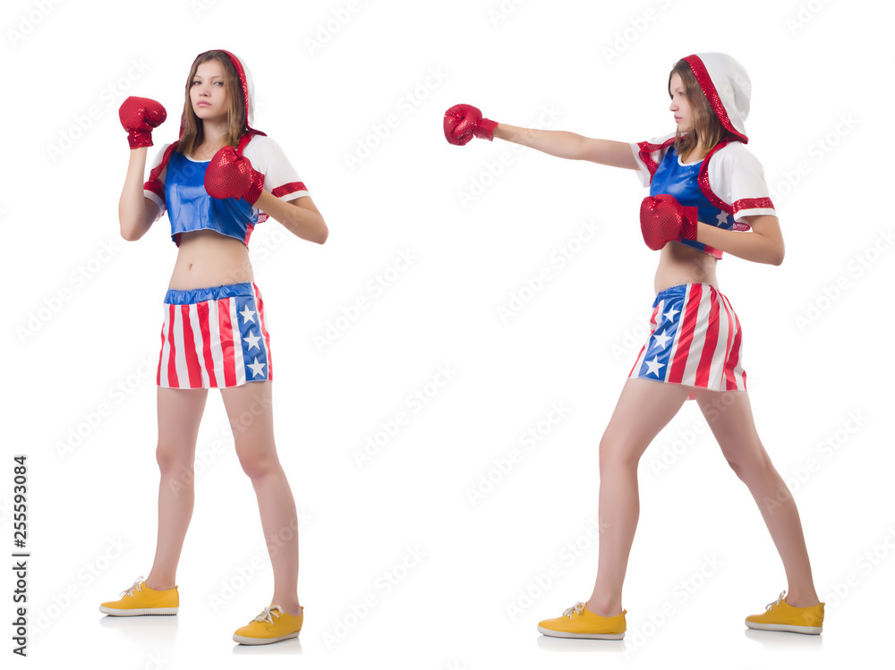 Young female boxer isolated on white Young female boxer isolated on white