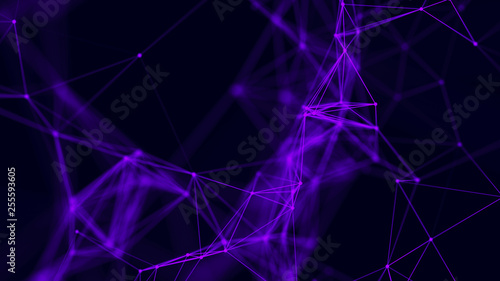 Big data visualization. Abstract background with connecting dots and lines. 3D rendering. High resolution.