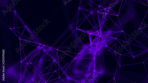 Big data visualization. Abstract background with connecting dots and lines. 3D rendering. High resolution.
