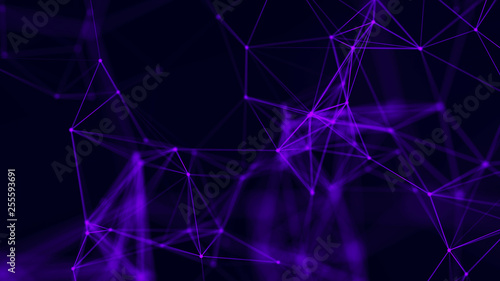 Big data visualization. Abstract background with connecting dots and lines. 3D rendering. High resolution.