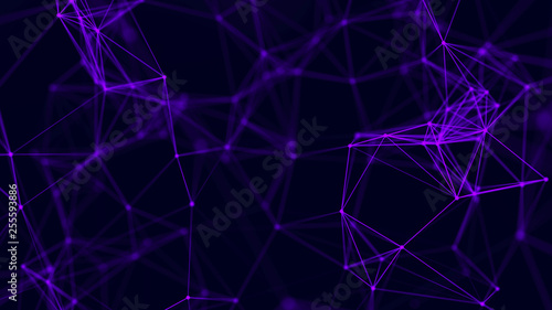 Big data visualization. Abstract background with connecting dots and lines. 3D rendering. High resolution.