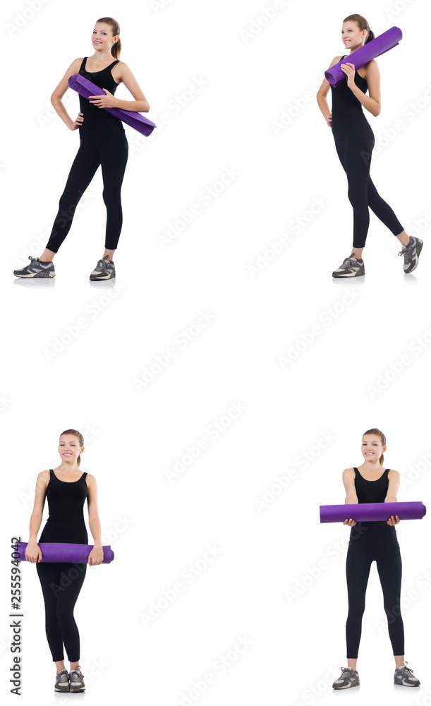 Young woman doing exercises isolated on white Young woman doing exercises isolated on white