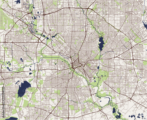 map of the city of Dallas, Texas, USA
