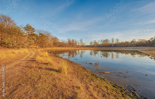 Small lake in the light of the low evening sun