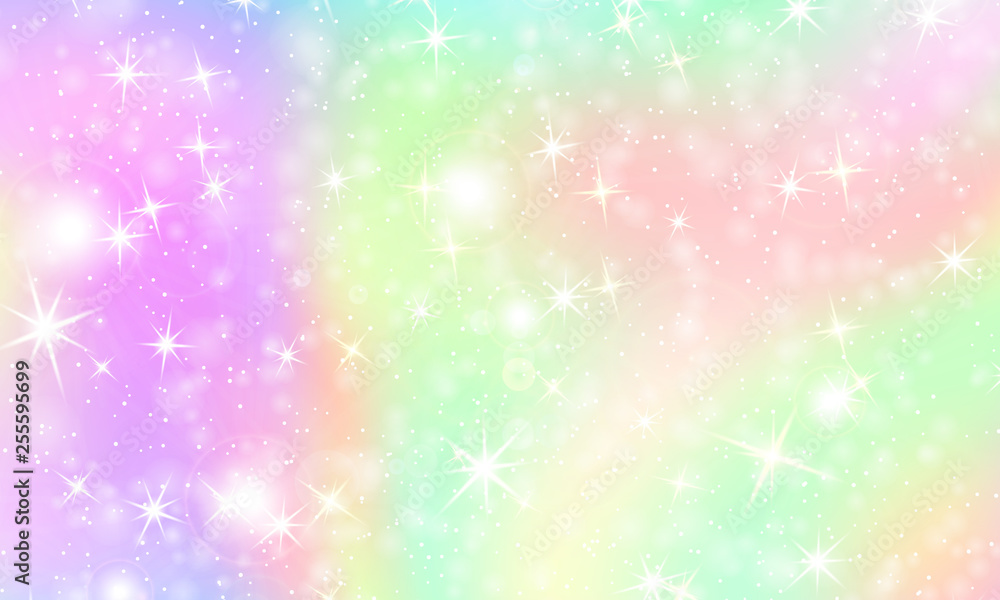 Unicorn rainbow background. Holographic sky