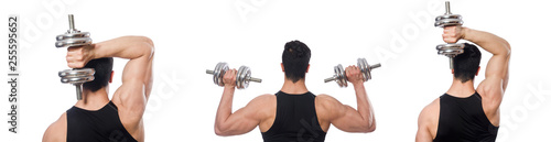 Man with dumbbells isolated on white