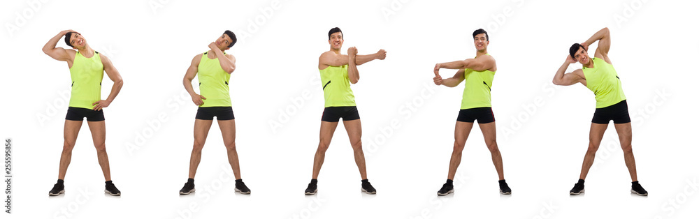 Young man exercising on white Young man exercising on white