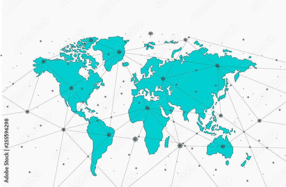 World Map with point connection ,Isolated map with white background World Map with point connection ,Isolated map with white background