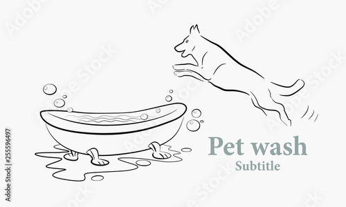 Dog wash, pet health care solution lowercase flat logo design template