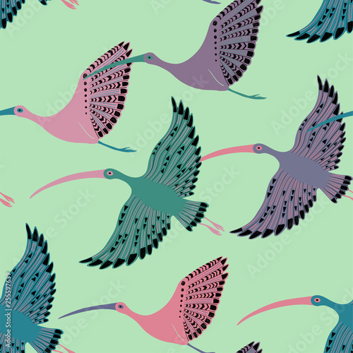 Seamless pattern With Ibis Birds. photo