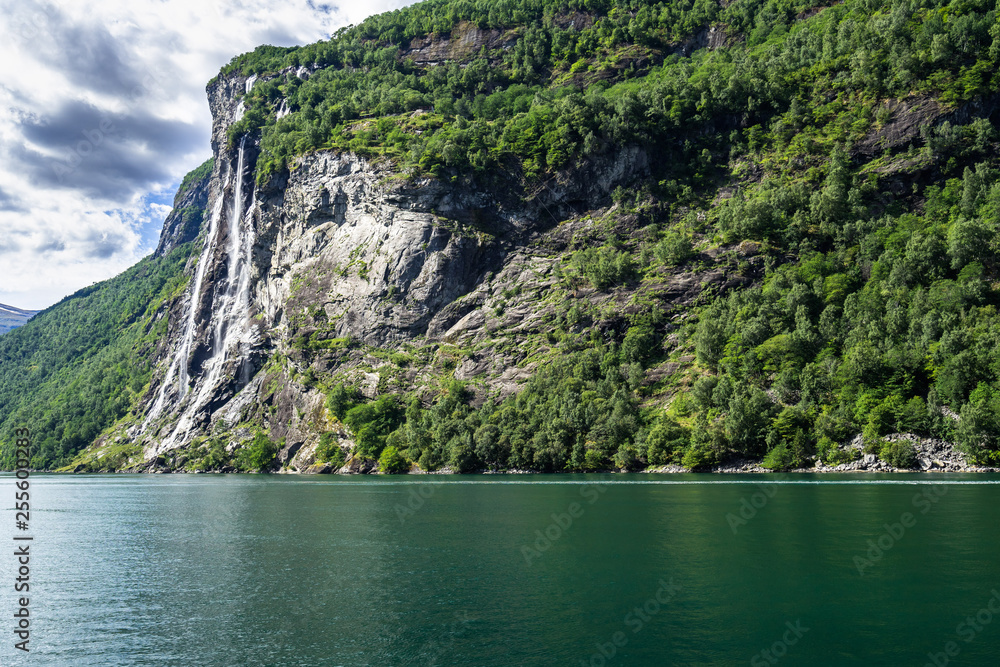 Spectacular Seven Sisters waterfall over Geiranger Fjord, UNESCO World Heritage Site, Sunnmore, More og Romsdal, Norway