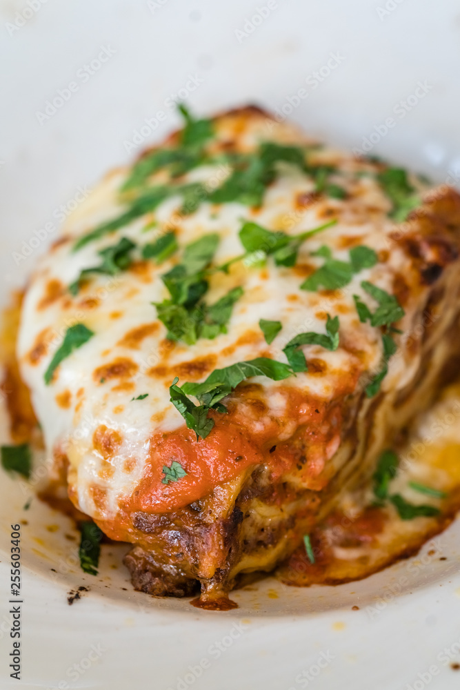 Slice of delicious beef lasagne Slice of delicious beef lasagne