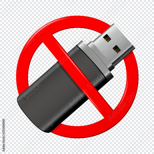 No usb flash red drive sign isolated on transparent background