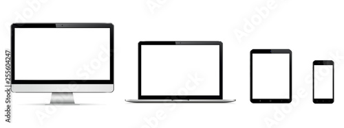 Realistic set of monitor, laptop, tablet, smartphone