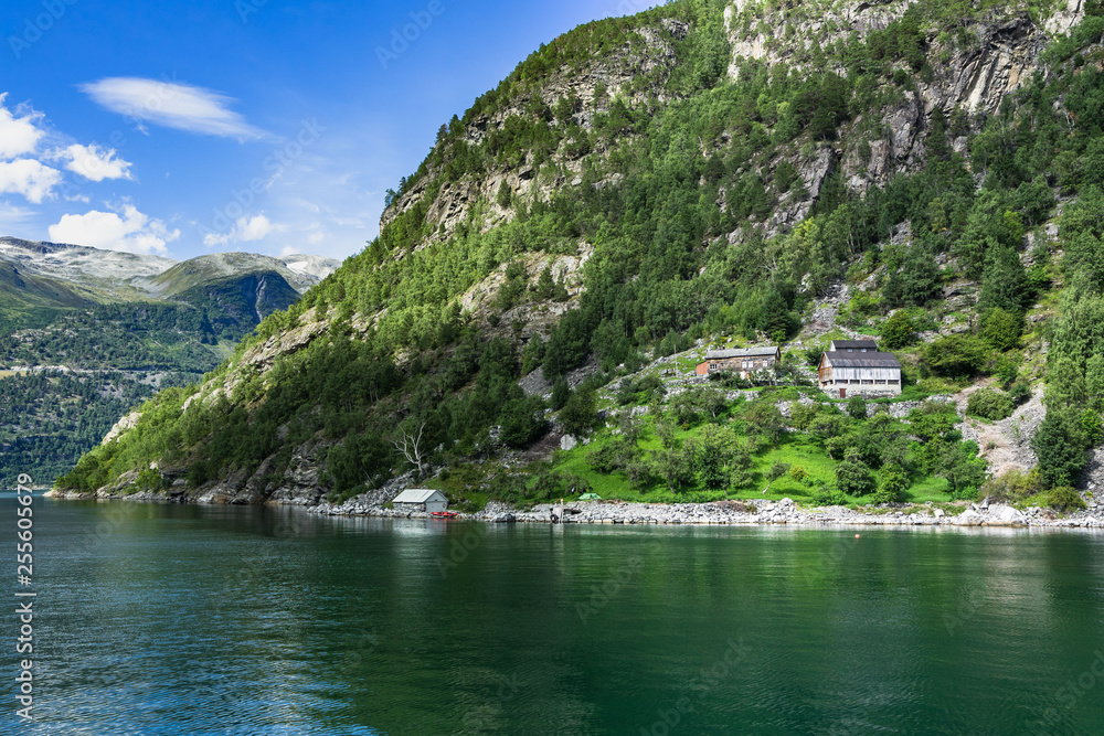 Small farms along the slopes of the Geirangerfjord, Sunnmore, More og Romsdal, Norway