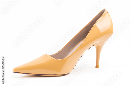 Luxury cream high heel isolated on white background..With clipping path for design and artwork. High Quality.....With clipping path for design and artwork. High quality image.