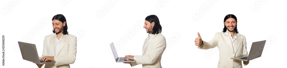 Young man with laptop isolated on white Young man with laptop isolated on white