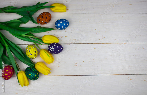 Easter eggs. Happy easter card. Multi-colored Easter eggs. Easter. Easter eggs on a white wooden background. Easter background. Easter eggs. Easter. Easter symbol. Easter card. Easter greetings. Happy