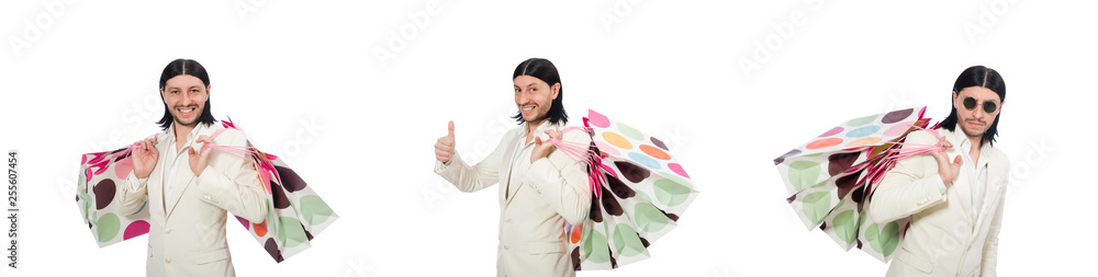 Man with shopping bags isolated on white Man with shopping bags isolated on white