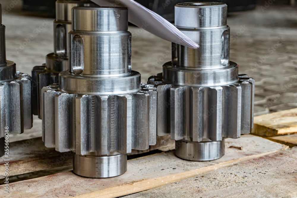 Shaft gear after manufacturing on a rack Shaft gear after manufacturing on a rack