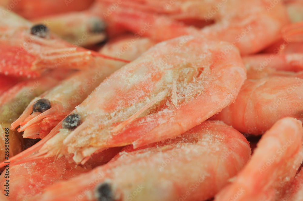 Frozen boiled shrimps.