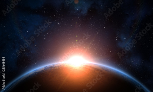 Canvas Print Planet Earth, Space and Sun.