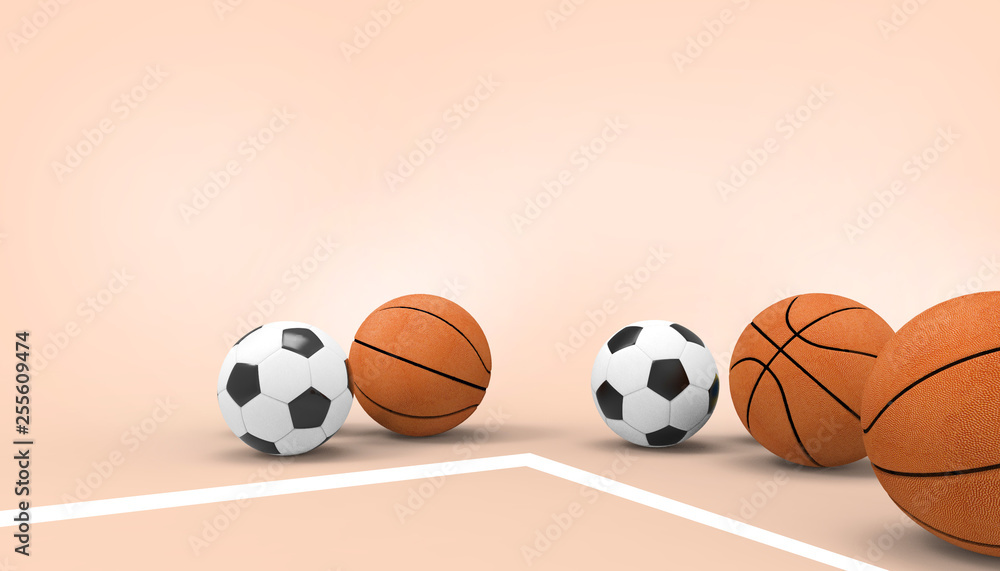 Soccer Ball, Ball Sports on pink background for copy space and Summer- holidays - 3d rendering Soccer Ball, Ball Sports on pink background for copy space and Summer- holidays - 3d rendering