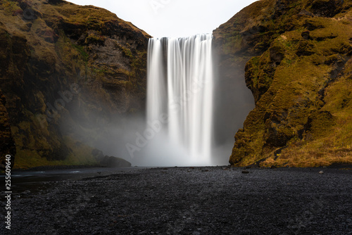 Beautiful Waterfall in Iceland in Autumn. Skogafoss, South Iceland.