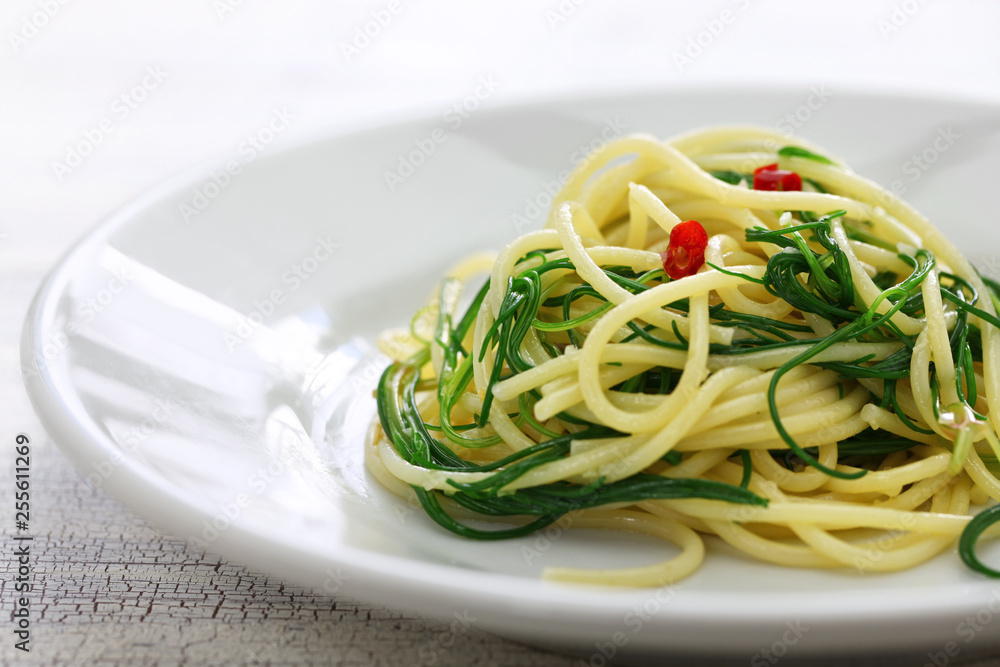 spagetti with agretti, italian food spagetti with agretti, italian food