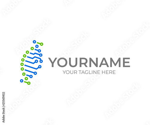 Circuit DNA helix logo design. Bioinformatics vector design. Genetics logotype