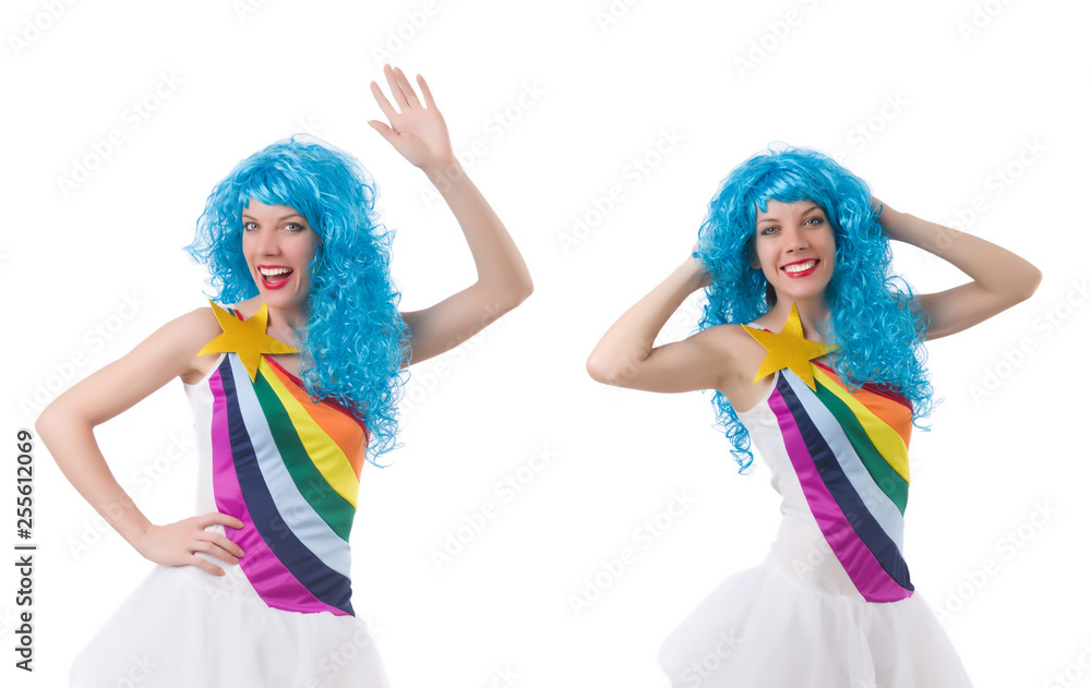 Woman with wig isolated on white Woman with wig isolated on white
