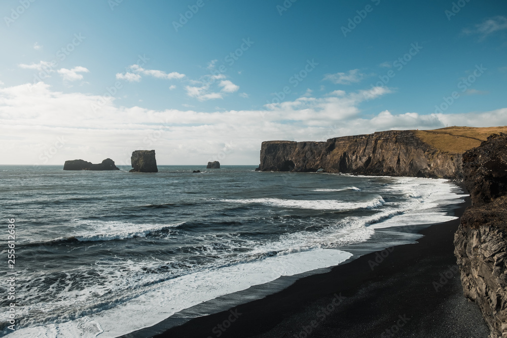 Black beach with huge waves in Iceland, Vik I Myrdal 