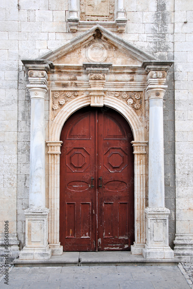 Old vintage red door, entrance
