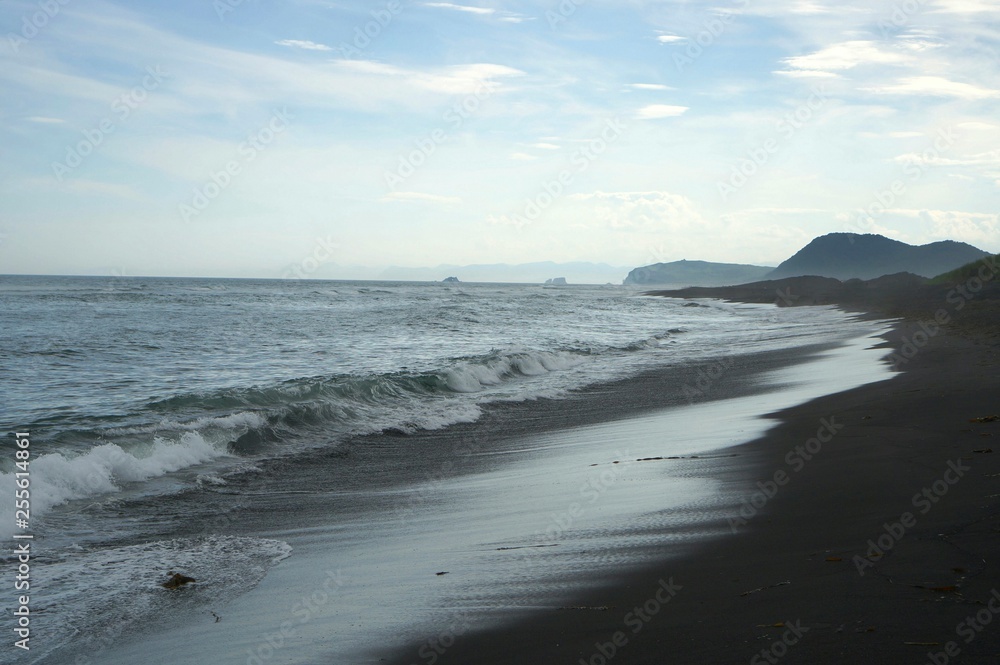 black sand on the Pacific coast of Kamchatka black sand on the Pacific coast of Kamchatka