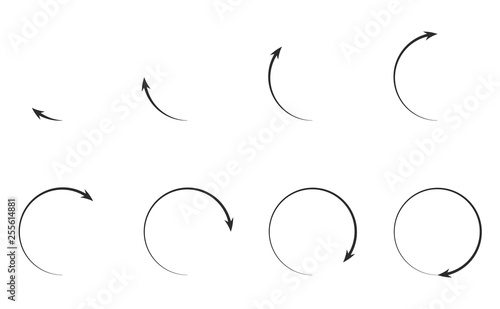 Rotating arrows icon creating rotation of 45 degree to 360 degree