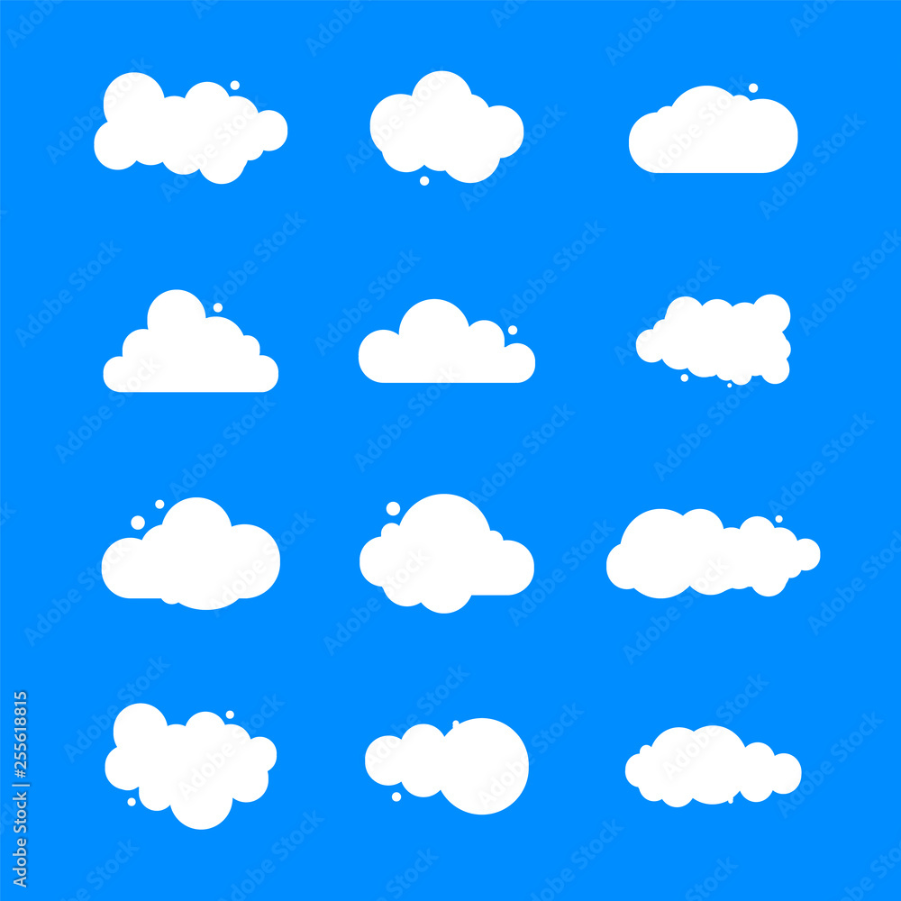 Naklejka Set of blue sky, clouds. Cloud icon, cloud shape. Set of different clouds.