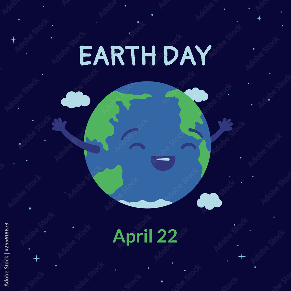 Cute planet Earth is smiling in space with clouds Cute planet Earth is smiling in space with clouds