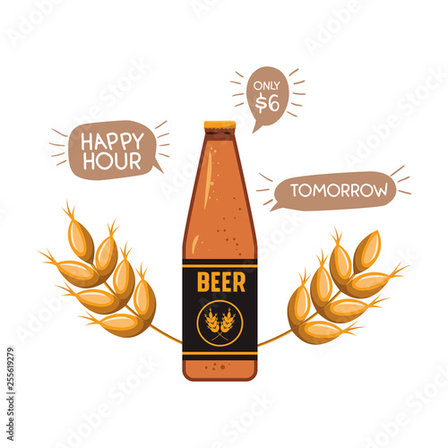 bottle of beer and wheat isolated icon